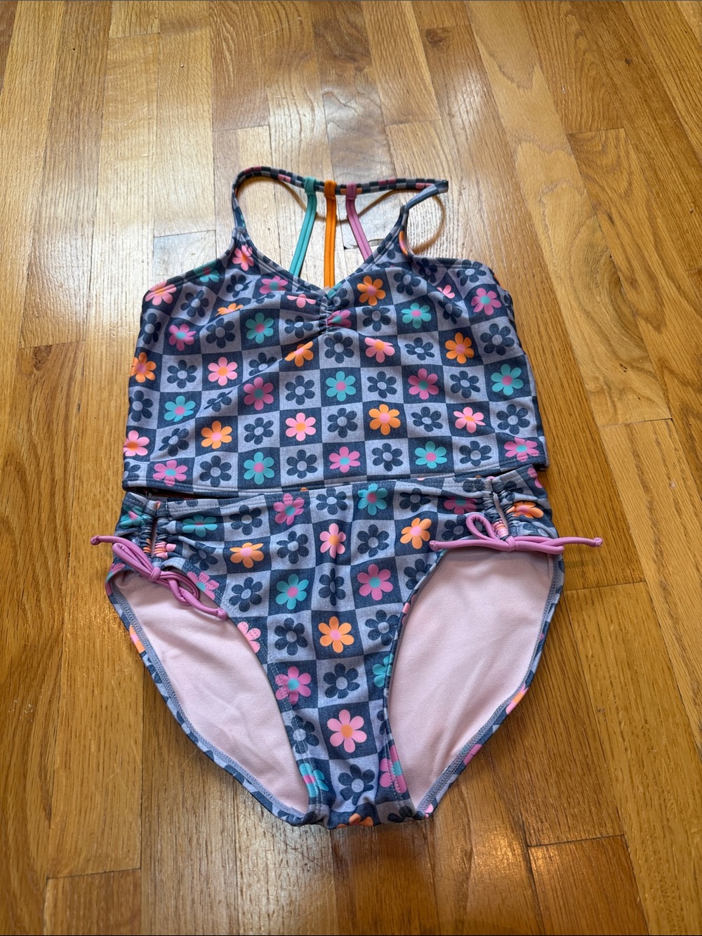 art class Multi-Color Floral Check Kids Bikini Set - Pink, Orange, Teal, Purple